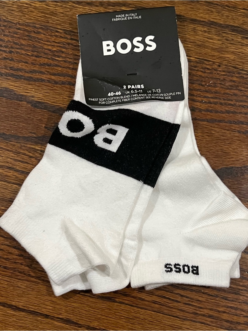 BOSS White Ankle Socks with Black Logo Band - 2 Pairs